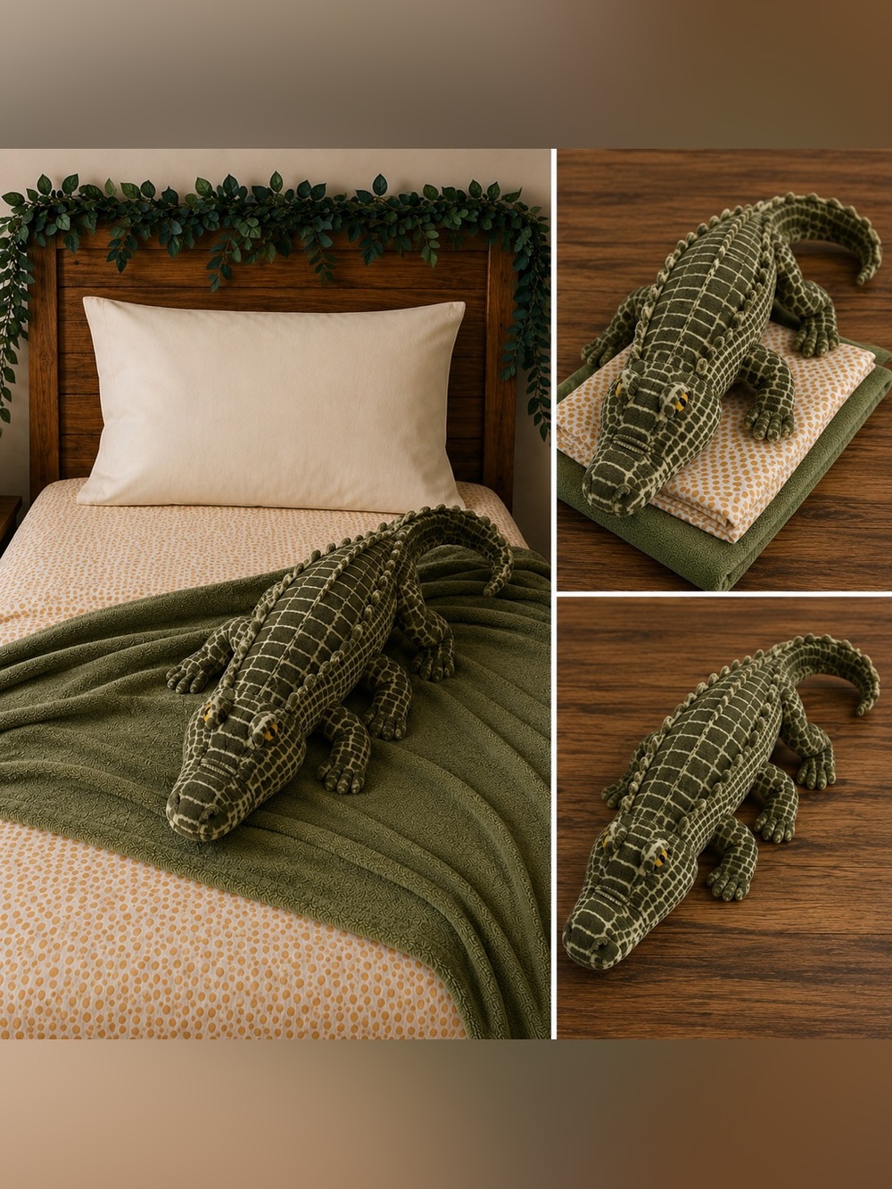 Pillowfort Twin Bedding Bundle with Crocodile Plush & Greenery | Jungle Safari
